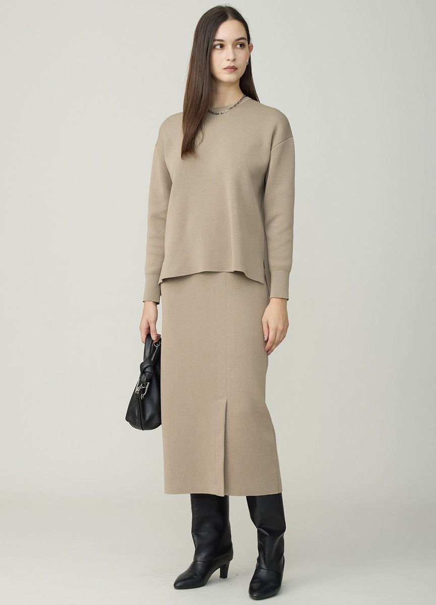 精紡棉柔挺開叉針織裙